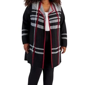 KASPER Striped Open Front Knit Long Cardigan Sweater Jacket Plus 3X NWT